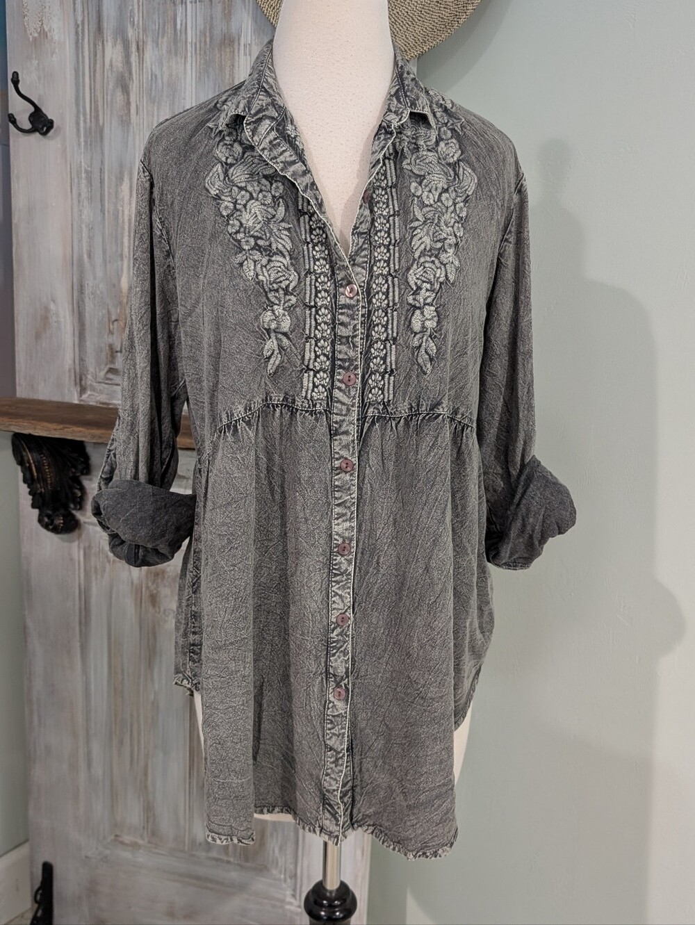 Chic Connection Embroidered Button Front Shirt